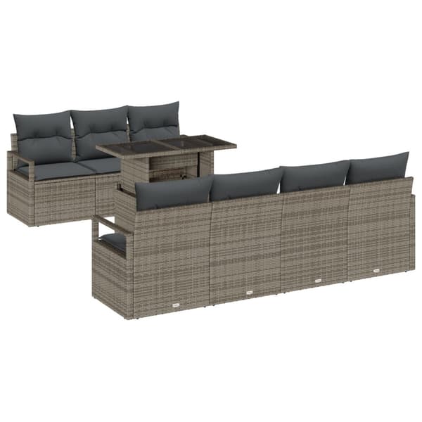 Trädgårdsoffset med kudde med lagring 8 pcs Grå Poly rattan