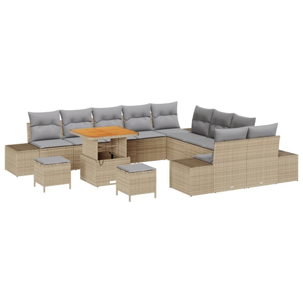 Trädgårdsoffset med kudde 13 pcs Beige konstrotting