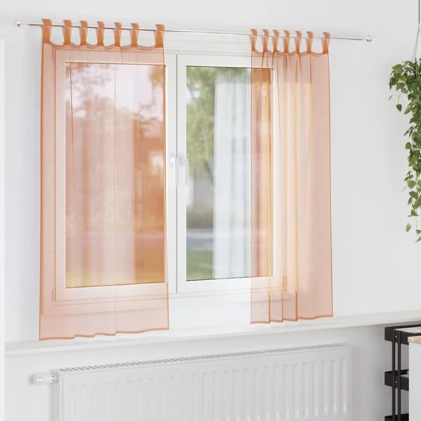 Voile gardiner med stångfickor 2 st terrakotta