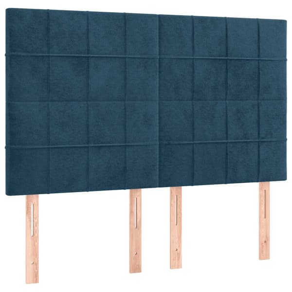 Sänggavel LED mörkblå 144x5x118/128 cm sammet