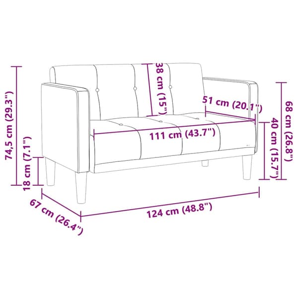 Loveseat soffa cremefärgad 111 cm tyg