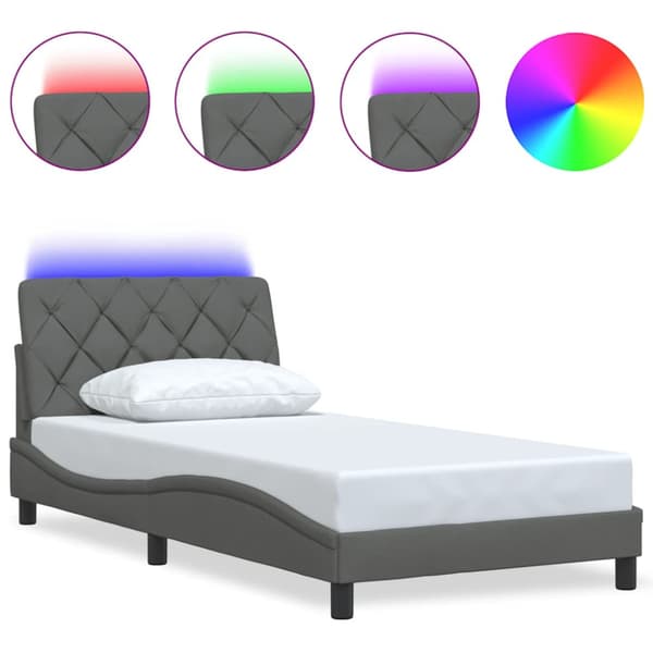 Bed Frame with LED without Mattress Dark Grey 100x200 cm Fabric