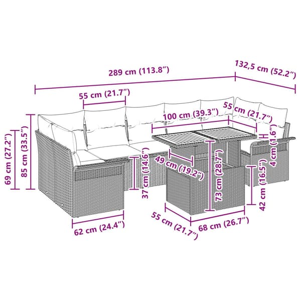 Trädgårdsoffset med kudde 8 pcs Svart