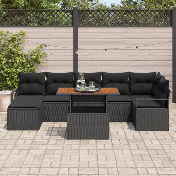 Trädgårdsoffset med lagring 8 pcs Svart Poly rattan