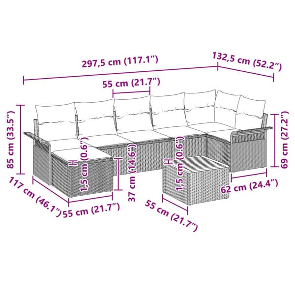 Trädgårdsoffset med kudde 8 pcs Beige konstrotting