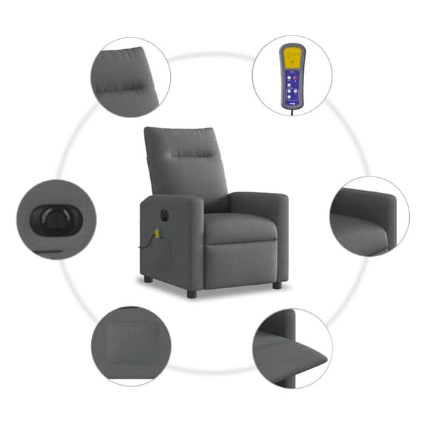 Elektrisk massagefåtölj mörkgrå tyg