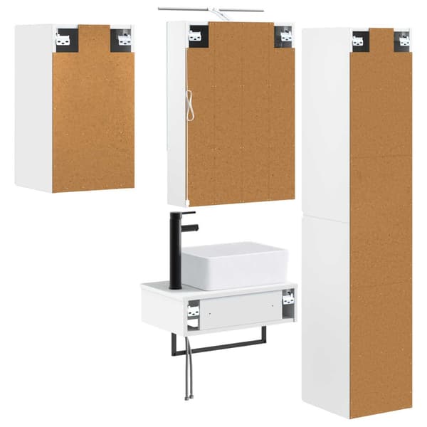 Badrumsmöbelset 5 pcs Vit Konstruerat trä och glas