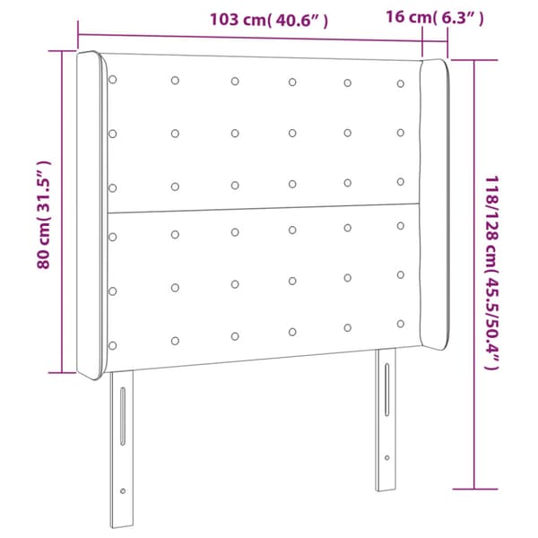 Sänggavel LED mörkgrå 103x16x118/128 cm sammet