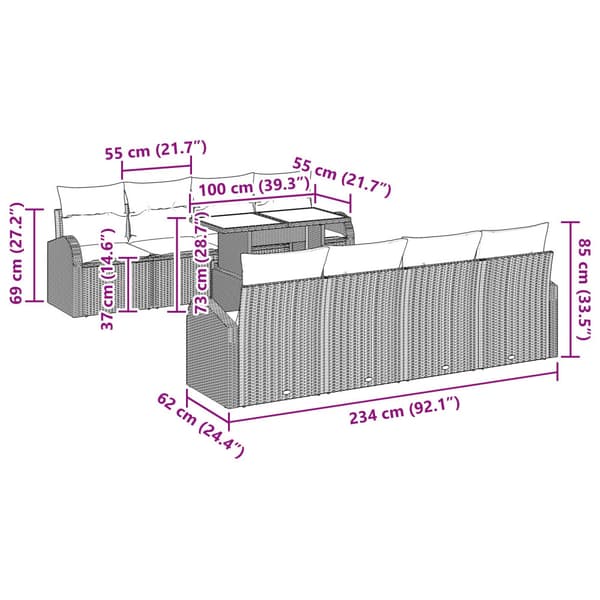 Trädgårdsoffset med kudde 7 pcs Beige Poly rattan