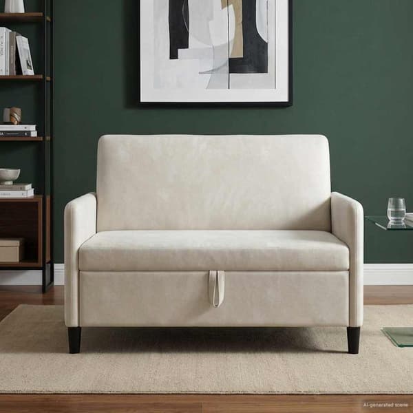 Soffa med förvaring Gräddvit 122 x 78 x 87 cm Polyester