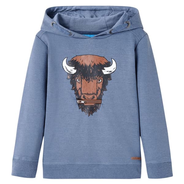 Barnhoodie blå melange 128