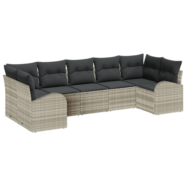 Trädgårdsoffset med kudde 7 pcs Ljusgrå Poly Rattan
