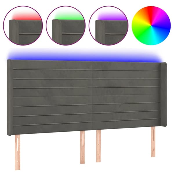 Sänggavel LED mörkgrå 203x16x118/128 cm sammet