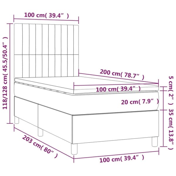Ramsäng med madrass mörkgrå 100x200 cm sammet