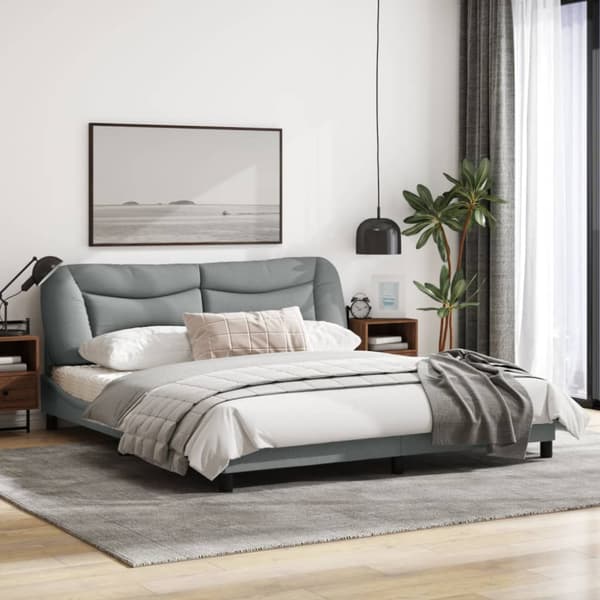 Bed Frame with LED without Mattress "Hvar" Light Grey 180x200 cm Fabric