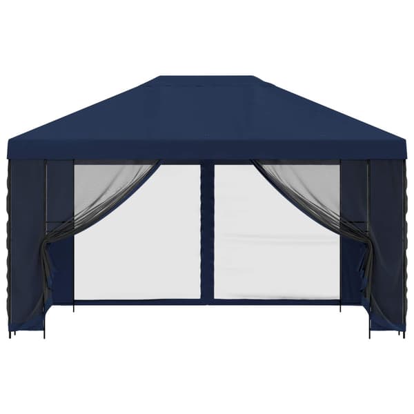 Trädgårdsgazebo med sidoväggar 4 × 3 m Blå Polyester och Stål