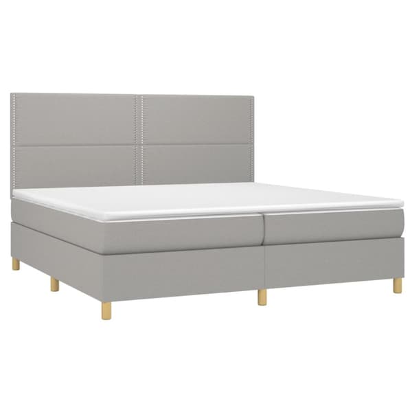Ramsäng med madrass & LED ljusgrå 200x200 cm tyg