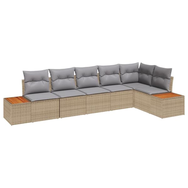 Trädgårdsoffset med kudde 6 pcs Beige Poly rattan