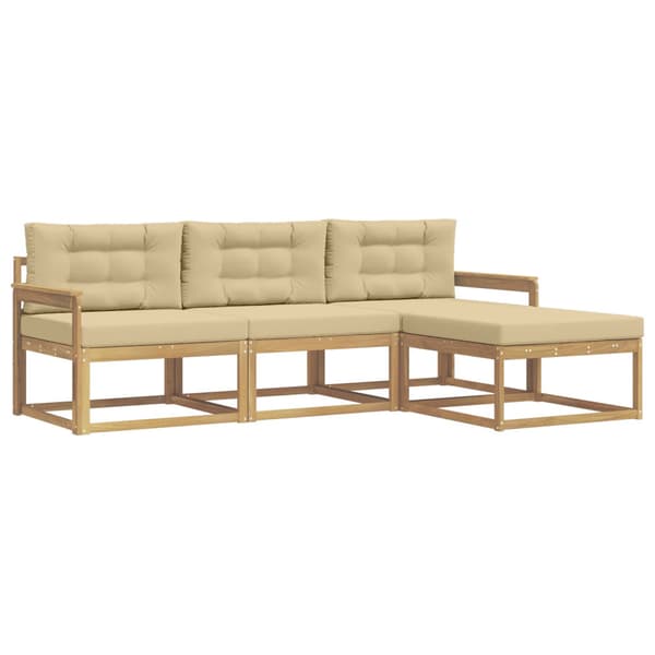 Utomhussoffset med kudde 4 pcs Vit och Beige Polyester