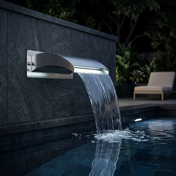 Poolvattenfall med LED Rostfritt Stål 304 30 x 9 x 26 cm Silver