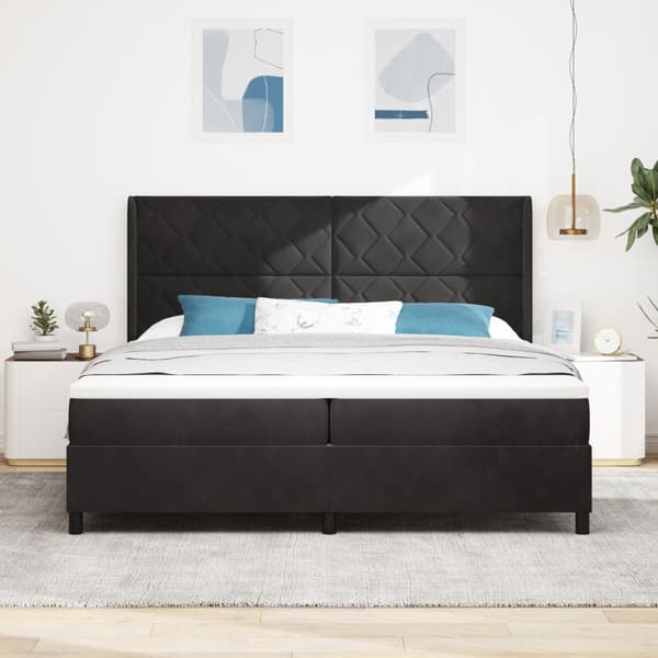 Bäddfjäder med huvudgavel Svart 200 x 200 cm Sammet