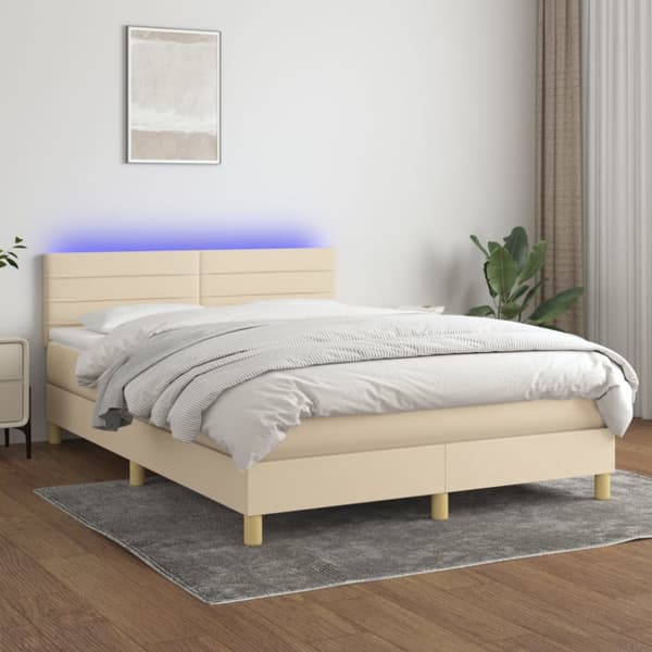Ramsäng med madrass & LED gräddvit 140x190 cm tyg