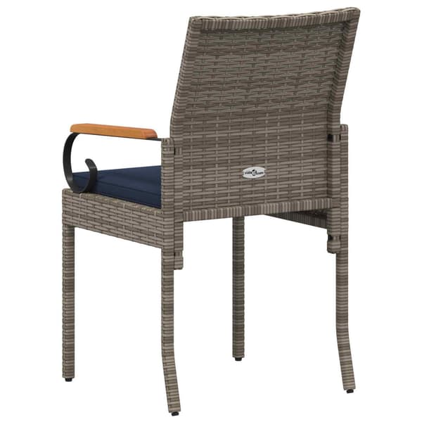 Trädgårdsstolar 2 pcs Grå och Marinblå Poly Rattan och Akacia