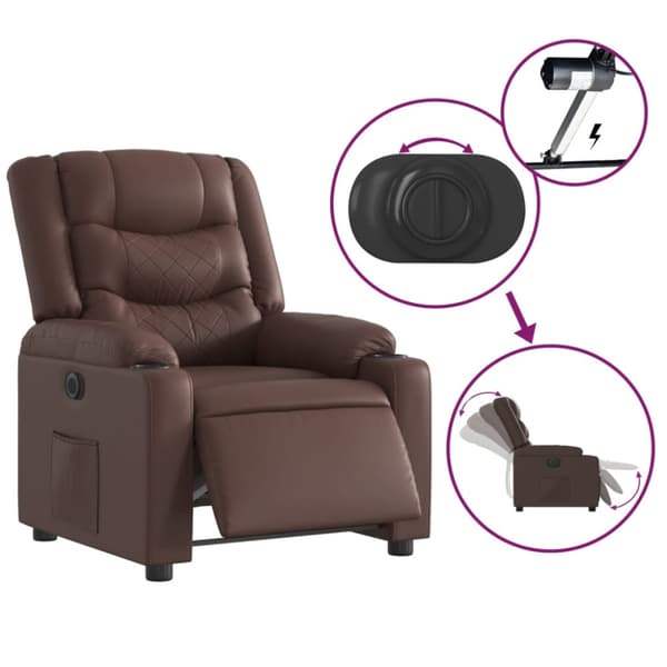 Elektronisk reclinerfåtölj brun konstläder