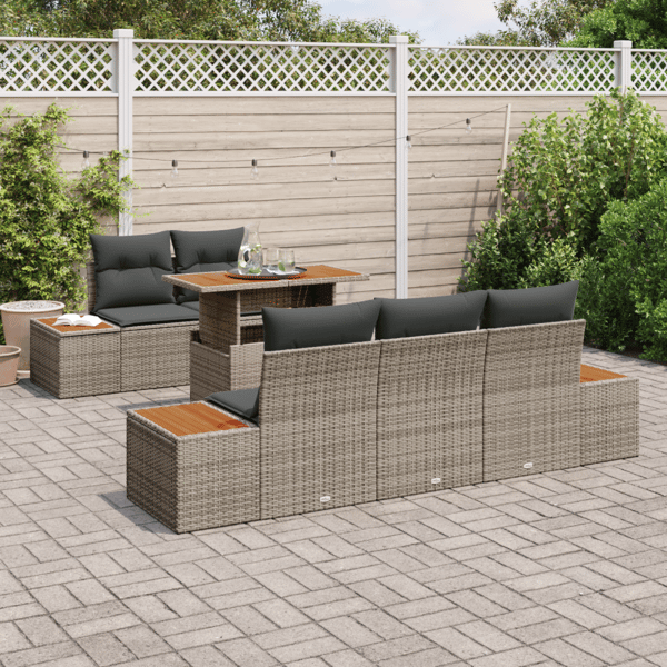 Trädgårdsoffset med lagring 6 pcs Grå Poly rattan