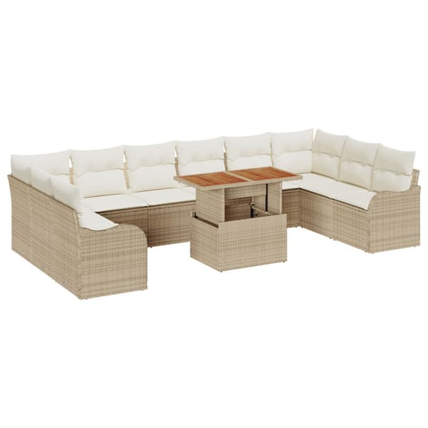 Trädgårdsoffset med lagring 11 pcs Beige Poly rattan