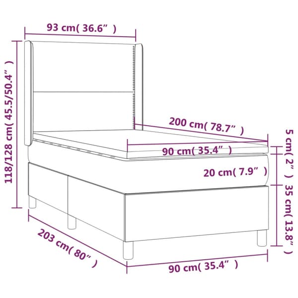 Ramsäng med madrass & LED blå 90x200 cm tyg