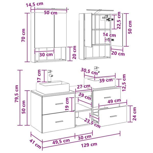 Badrumsmöbelset 5 pcs Vit Konstruerat trä och glas