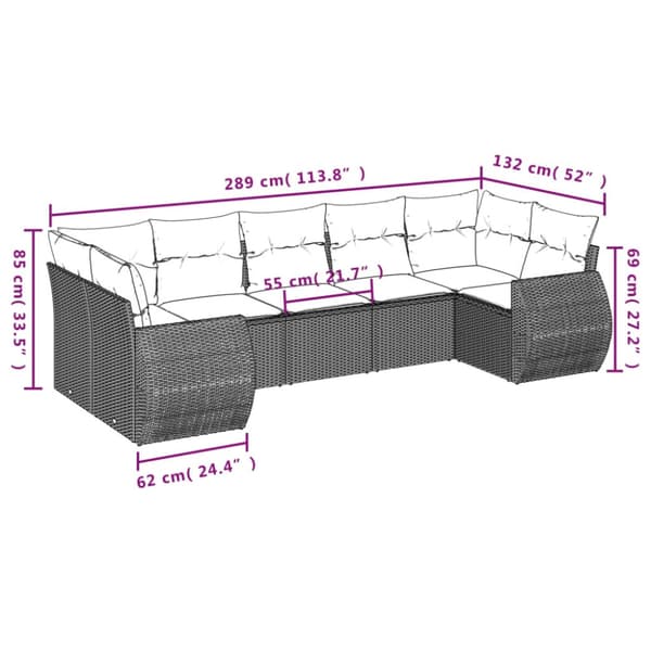 Trädgårdssoffset med dynor 7 delar ljusgrå konstrotting