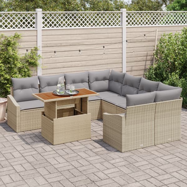 Trädgårdsmöbelset med kudde 9 pcs Beige och Grå