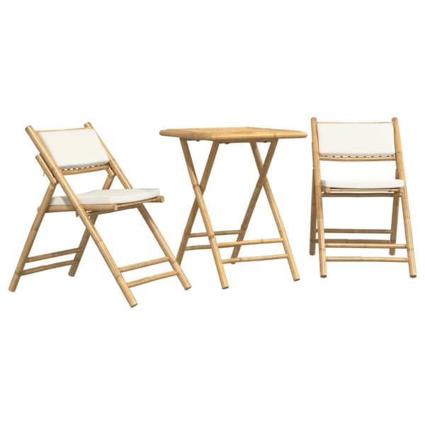 Caféset för trädgården med gräddvita dynor 3 delar bambu