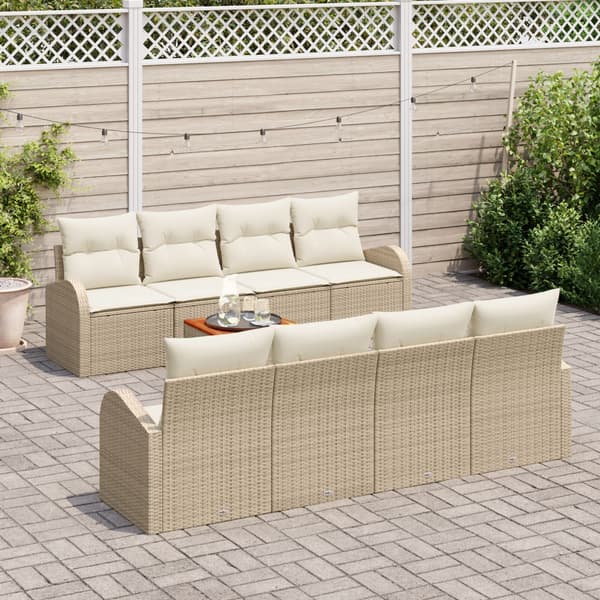 Trädgårdsoffset med kudde 9 pcs Beige konstrotting