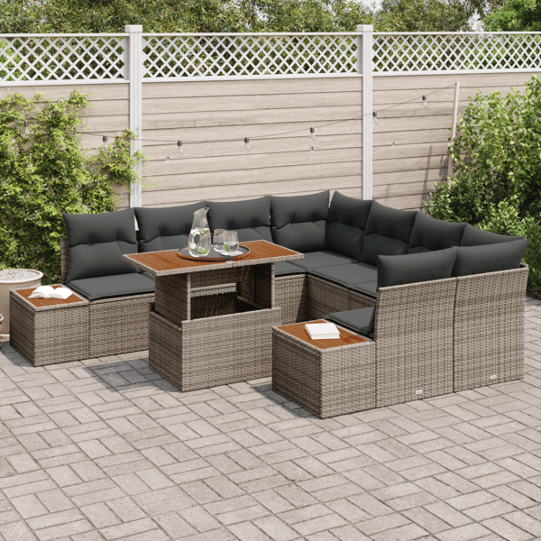 Trädgårdsoffset med lagring 9 pcs Grå Poly rattan