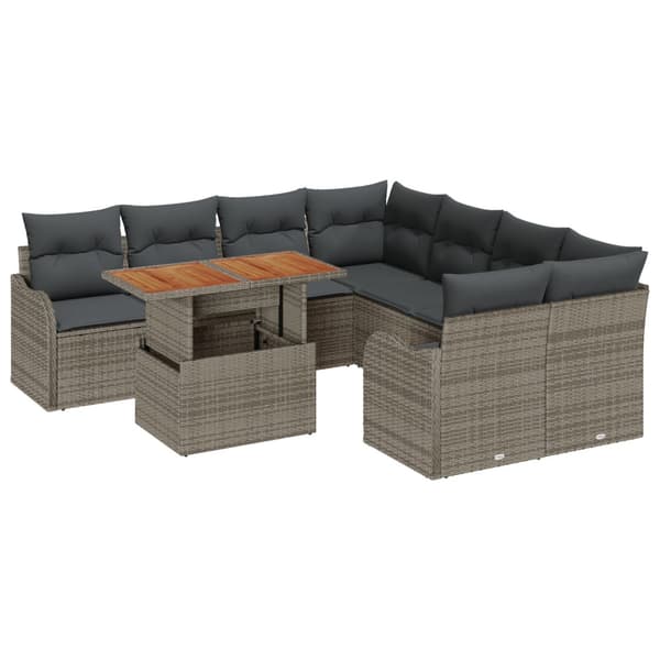 Trädgårdsoffset med lagring 9 pcs Grå Poly rattan