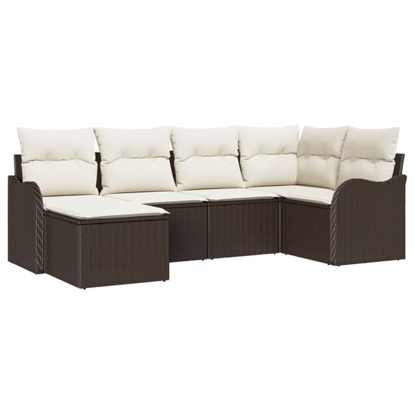 Trädgårdsoffset med kudde 6 pcs Brun Poly rattan