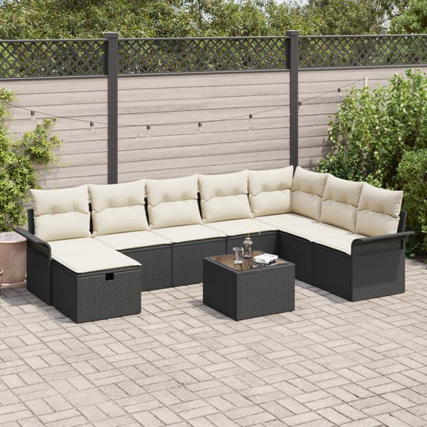 Trädgårdsoffset 9 st Poly rattan