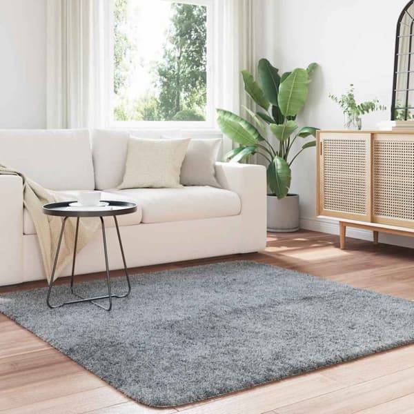Ryamatta med lång lugg NAVARRA silvergrå 160x160 cm polyester