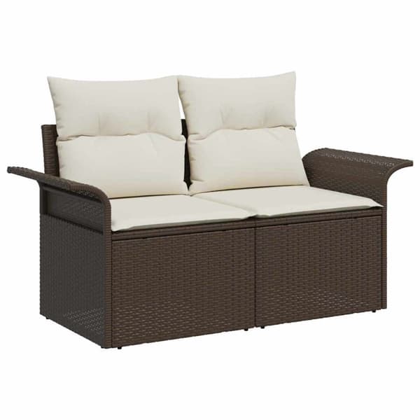 Trädgårdsoffset med kudde 8 pcs Brun Poly rattan