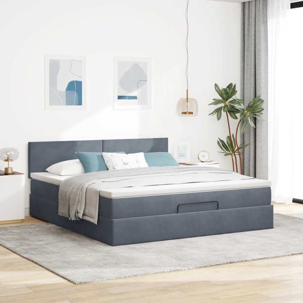 Ottoman sängram med madrass mörkgrå 160x200 cm sammet