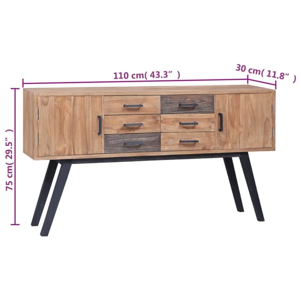 Sidoskåp 110x30x75 cm massiv teak