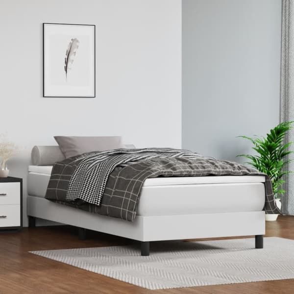 Ramsäng med madrass vit 90x200 cm konstläder