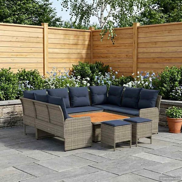 Möbelset med kudde 8 pcs Grå och Marinblå PE Rattan