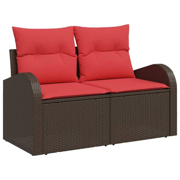 Soffset med kudde 10 pcs Brun Poly Rattan