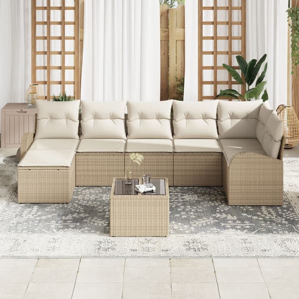 Trädgårdsoffset med kudde 8 pcs Beige Poly rattan