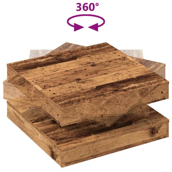 Soffbord 360 grader vridbart åldrat trä 70x70x34,5 cm