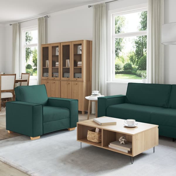 Soffa 3 st Mörkgrön Linnenblandad tyg